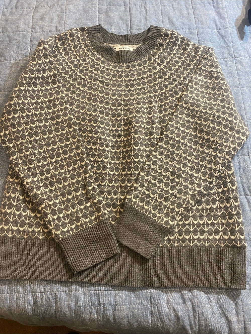 Hudson North Gray & Cream Geometric Crewneck Sweater